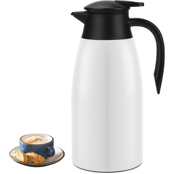 Insulated Stainless Steel Vacuum Thermal Pot Flask Dispenser for Coffee, Hot Water, Tea, Hot Beverage - Keep Hot, Cold -White