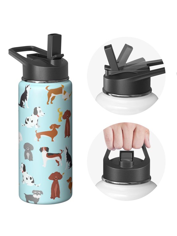 Insulated Stainless Steel Water Bottle with Cute Dog & Paw Print Design - BPA Free Double Walled 18/8 Food Grade Copper Layer for Sports & Outdoor Activities (Leakproof & Sweat-Free)
