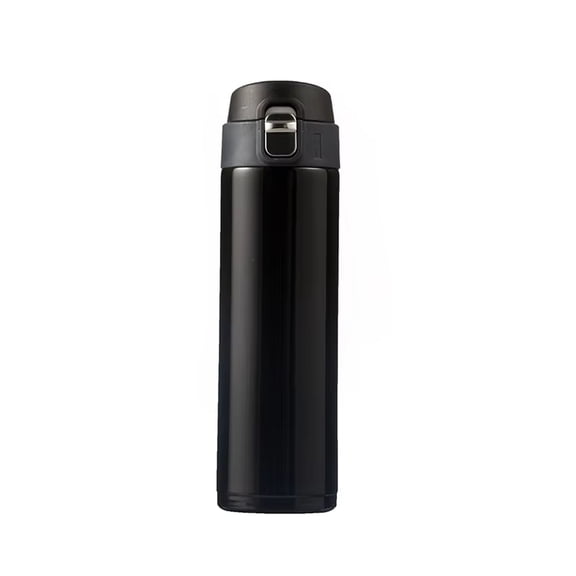Insulated Stainless Steel Water Bottle, Reusable, Pop-Up Lid, Outdoor Activity, Corporate Giveaway, Solid Black, 1 Unit