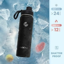 Insulated Stainless Steel Water Bottle With Straw Lid, 22 oz Wide Mouth Double Wall Vacuum Insulated Water Bottle Leakproof Lightweight for Hiking, Biking, Running(Black)