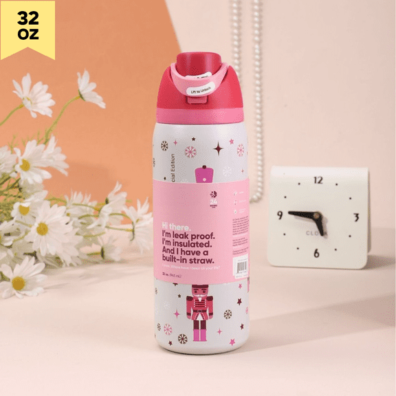 Insulated Stainless Steel Water Bottle with Built-in Straw, Leak Proof Flip Lid, 24oz & 32oz