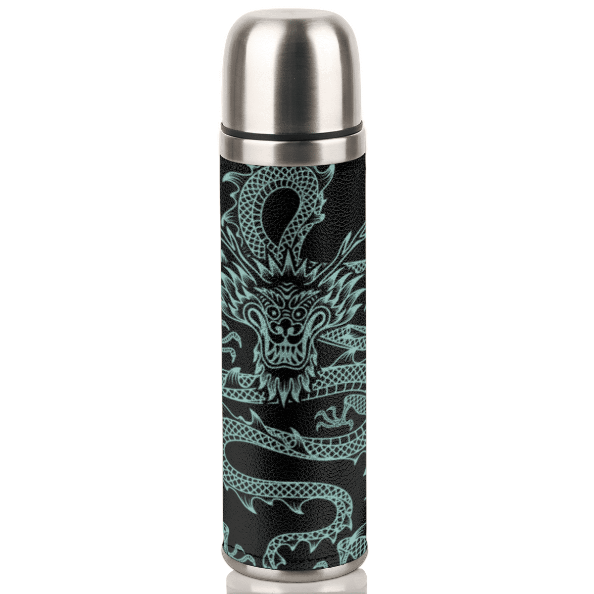 Insulated Stainless Steel Water Bottle with Cup Lid , 25oz Vacuum Flask with Double Wall, Leakproof Lid, for Outdoors Gym Office - Dragon Pattern