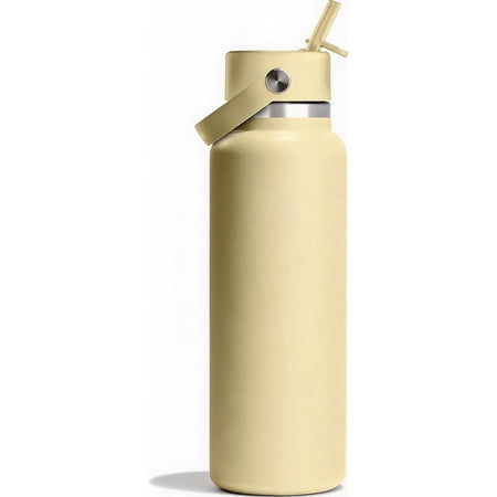 Insulated Stainless Steel Water Bottle with Wide Mouth Flex Straw Lid Non Spill Leakproof Refillable 40 Oz Starlight