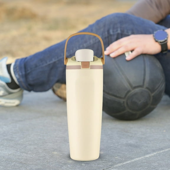 Insulated Stainless Steel Water Cup with Handle | Portable Car Travel Mug | 27Oz Large Capacity | Beige Creamy Finish | Dual Drinking Modes | Tea Infuser | Hot & Cold Beverage Container