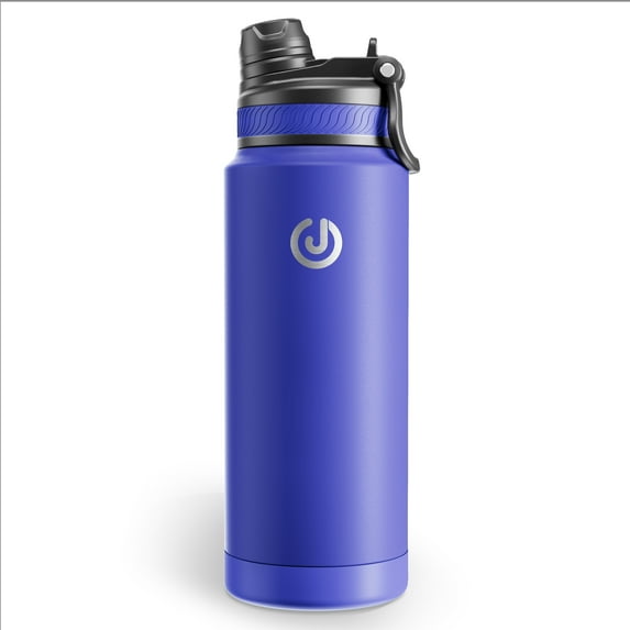 Insulated Stainless Steel Wide Mouth Water Bottle with Flex Straw Lid and Spout for Sports and Travel, Double-Wall Vacuum Insulation, BPA Free, 24oz, Blue Purple
