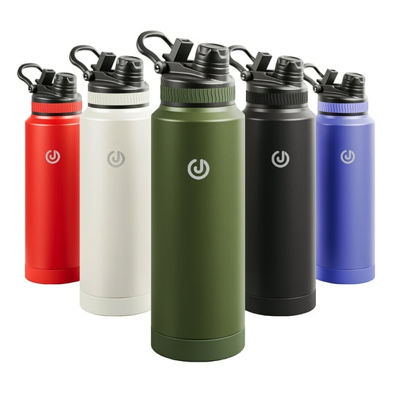 Insulated Stainless Steel Wide Mouth Water Bottle with Flex Straw Lid and Spout for Sports and Travel, Double-Wall Vacuum Insulation, BPA Free, 32oz, Army Green
