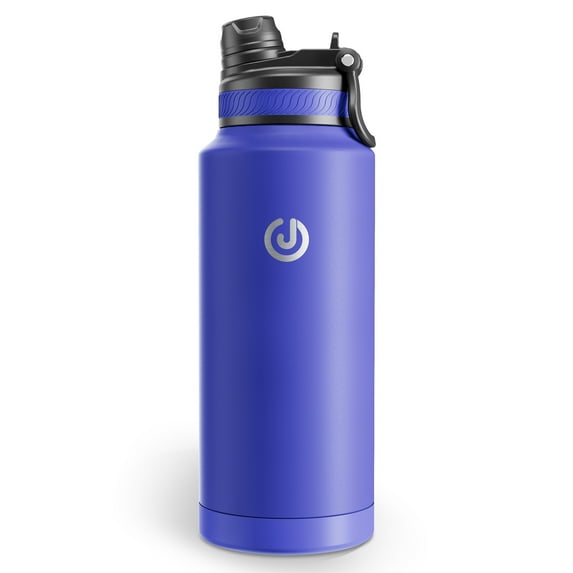 Insulated Stainless Steel Wide Mouth Water Bottle with Flex Straw Lid and Spout for Sports and Travel, Double-Wall Vacuum Insulation, BPA Free, 32oz, Blue Purple