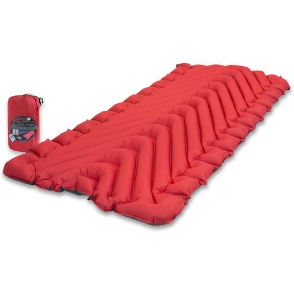 Insulated Static V Luxe Inflatable Sleeping Pad for Camping, Lightweight Hiking and Backpacking Air Bed For Cold Weather,Red