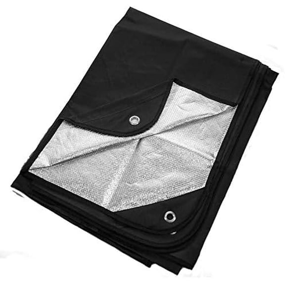Insulated Tarp, Reusable Heavy Duty Thermal Survival Blanket – 60x82in, Reflects 90% Body Heat, Waterproof, Windproof, 3-Layer Design, Reinforced Grommets, Black