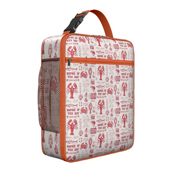 Insulated Thermal Lunch Bag with Durable Zippers, Mesh Side Pocket, Lightweight Travel-Friendly Lunch Box Tote, Featuring Navy Marine Vessel, Helm, Rudder, Mast, Sail & Coast Beach Beacon Design