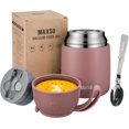 thumbnail image 1 of Insulated Thermo  Jar for Hot & Cold  for Adult, 17 oz Soup Thermal Hot  Containers for Lunch, Triple Layer Insulation Stainless Steel  Jar with Spoon ( Pink2), 1 of 6