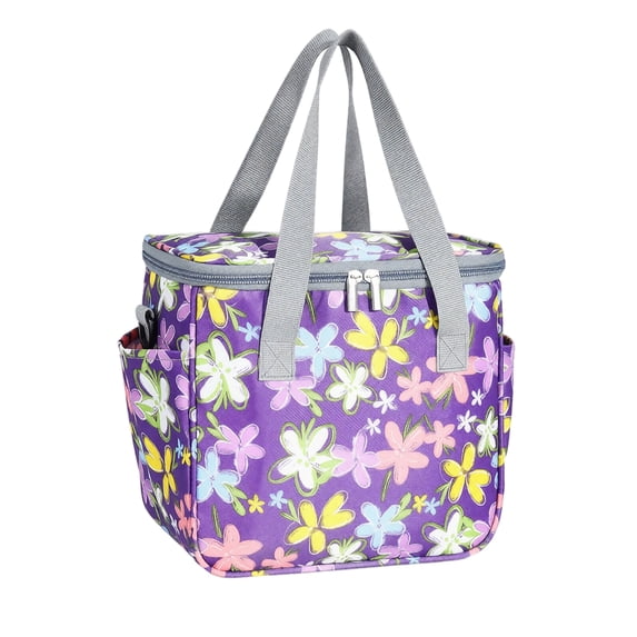 Insulated Tote Bag | Leak Proof Reusable Lunch Bag | Purple Tropical Pattern Bag for Work Picnic Beach | Great Holiday Gift