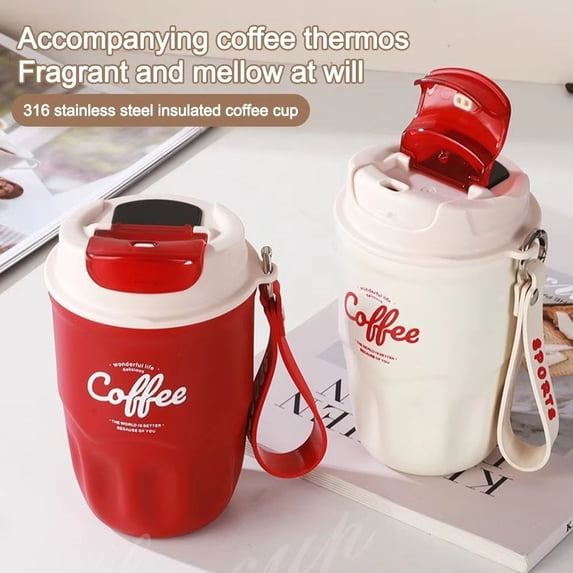 Insulated Travel Coffee Cup, Stainless Steel Insulated Coffee Mug, Coffee Mug to Go with Strap On, Leakproof Tumbler for Hot Coffee, 5.91In Green Octagonal Portable Lightweight
