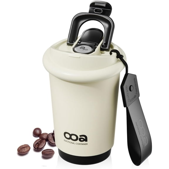 Insulated Travel Coffee MugFlat-White 6H Insulation Coffee Cup with Lid and Straw13Oz Stainless Steel Leakproof & Spill-Proof Tumbler for Hot and Cold Water