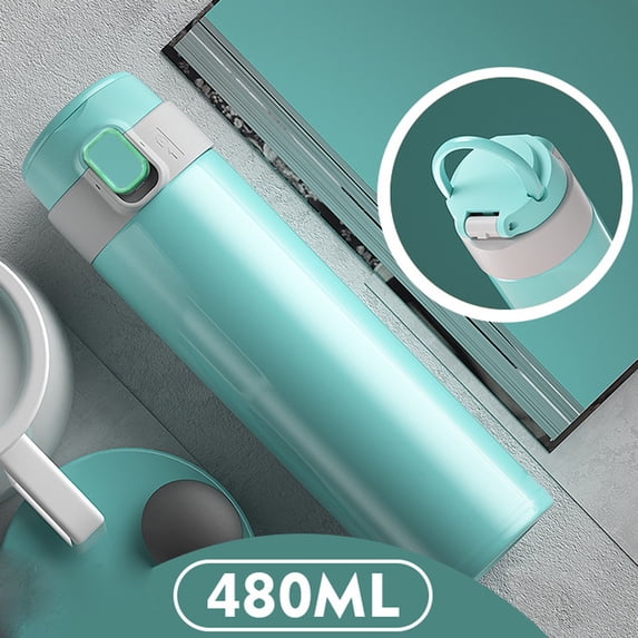 Insulated Travel Mug Portable, Usupdd Stainless Steel Vacuum Insulated Cup with Handle, 480ml 16oz Bounce Lid Slim Water Bottle for Hot Cold Drinks, Blue
