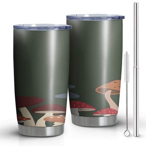 Insulated Travel Mug Woodland Mushroom Magical Forest Mushrooms Stainless Steel Vacuum Cup with Leak-Resistant Hot & Cold Tumbler Perfect for Commuting Work Daily Hydration