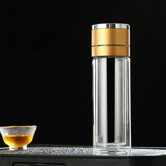 Insulated Travel Mug with Tea Infuser | Double Wall Vacuum Glass Tea Cup | Leak-Proof Lid | 1-Piece Silver Tumbler for Men, Office & Car