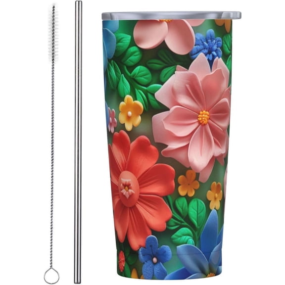 Insulated Tumbler Flower Field Spring Bright 20 OZ with Lids and Straw Stainless Steel Vacuum Cup Coffee Water Leakproof Travel Mug For Home Office School