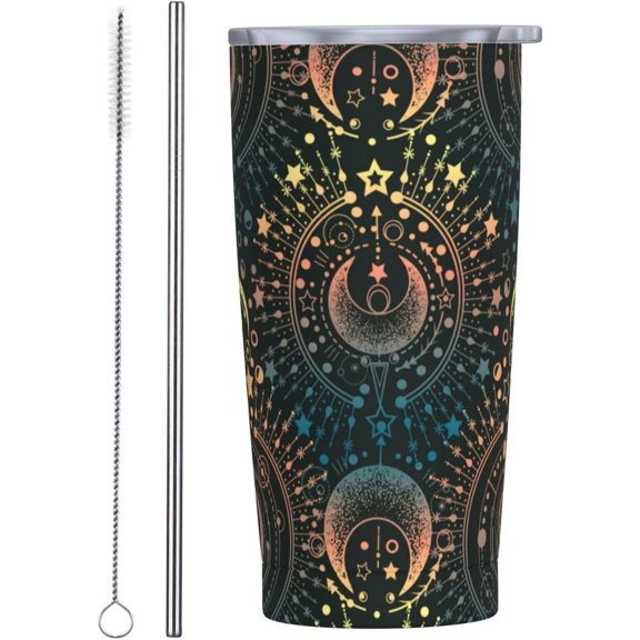 Insulated Tumbler Magic Moon Tarot Mystic Astrology 20 OZ with Lids and Straw Stainless Steel Vacuum Cup Coffee Water Leakproof Travel Mug For Home Office School