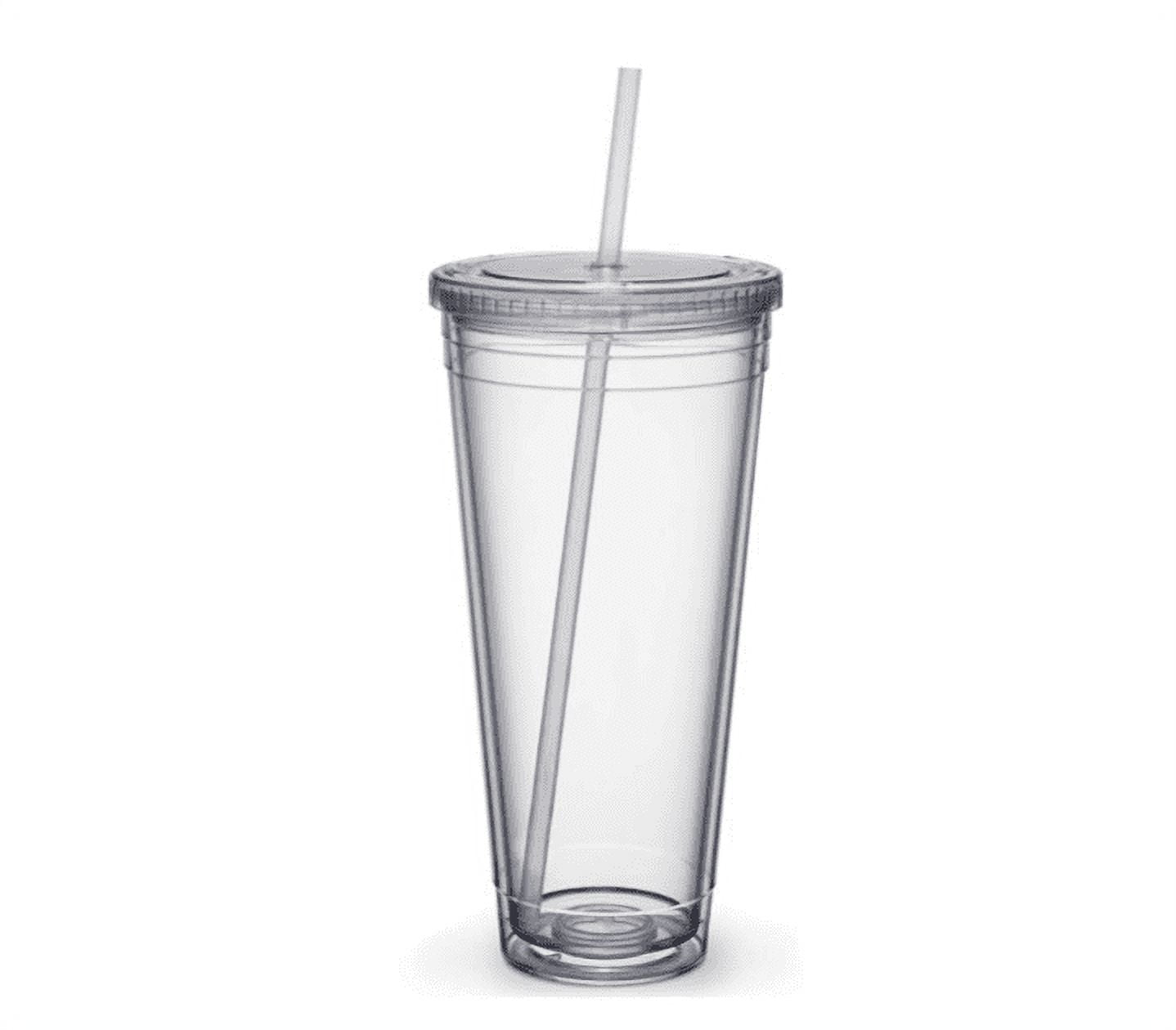 4 Blank Plastic Cups Tumbler with Lids and Straw | 16 Oz  Transparent/Translucent