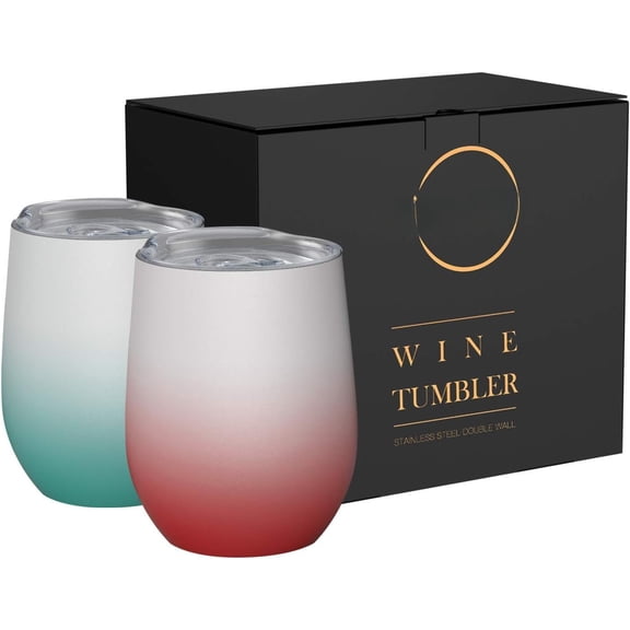 Insulated Tumblers with Lid,12 oz Stainless Stemless Glasses Double Wall Vacuum Travel Tumbler Cup for Coffee, Drinks, Champagne, Beverage, Set of 2