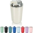 thumbnail image 1 of Insulated Tumblers with Lid, 14 oz Travel Coffee Mug Stainless Steel Vacuum Cup, Leak Proof Reusable Double Walled Coffee Tumbler for Iced and Hot Drinks, Cream, 1 of 4