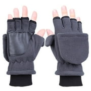 Insulated Warm Polar Fleece Convertible Mittens Flap Cover Fingerless Gloves