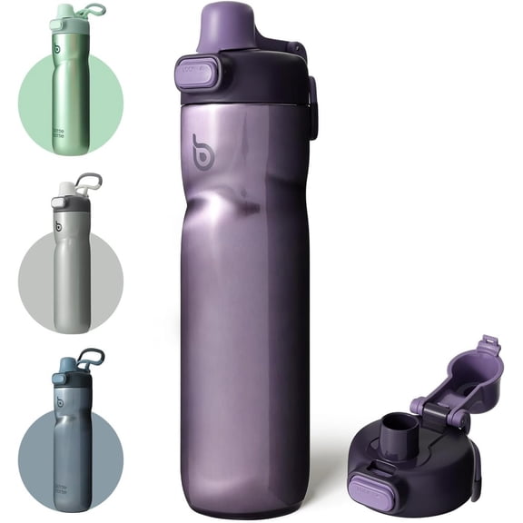 Insulated Water  24 oz with Handle and Flip Tops  Stainless Steel Water  Push Button Lid Leak proof Portable for Running Travel  Hiking purple