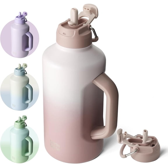 Insulated Water 64 oz with Straw and Dual-use Lid Stainless Water with Handle Vacuum Stainless Jug for Workout and gradient