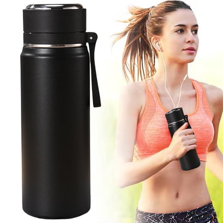 Insulated Water Bottle 17oz/500ml Travel Coffee Mug Stainless Steel Thermos Hot & Cold Drinks Leak-Proof Reusable Travel Tumbler with Strap