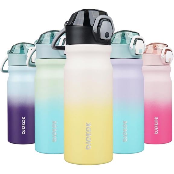 Insulated Water Bottle 18oz Stainless Steel Water Bottles With Straw And Carry Handle Double Wall Metal Thermos,Lemon