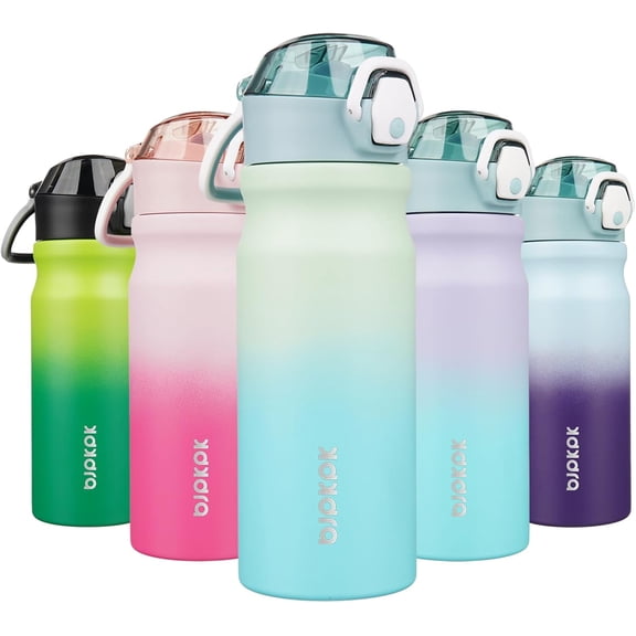 Insulated Water Bottle 18oz Stainless Steel Water Bottles With Straw And Carry Handle Double Wall Metal Thermos,Mint