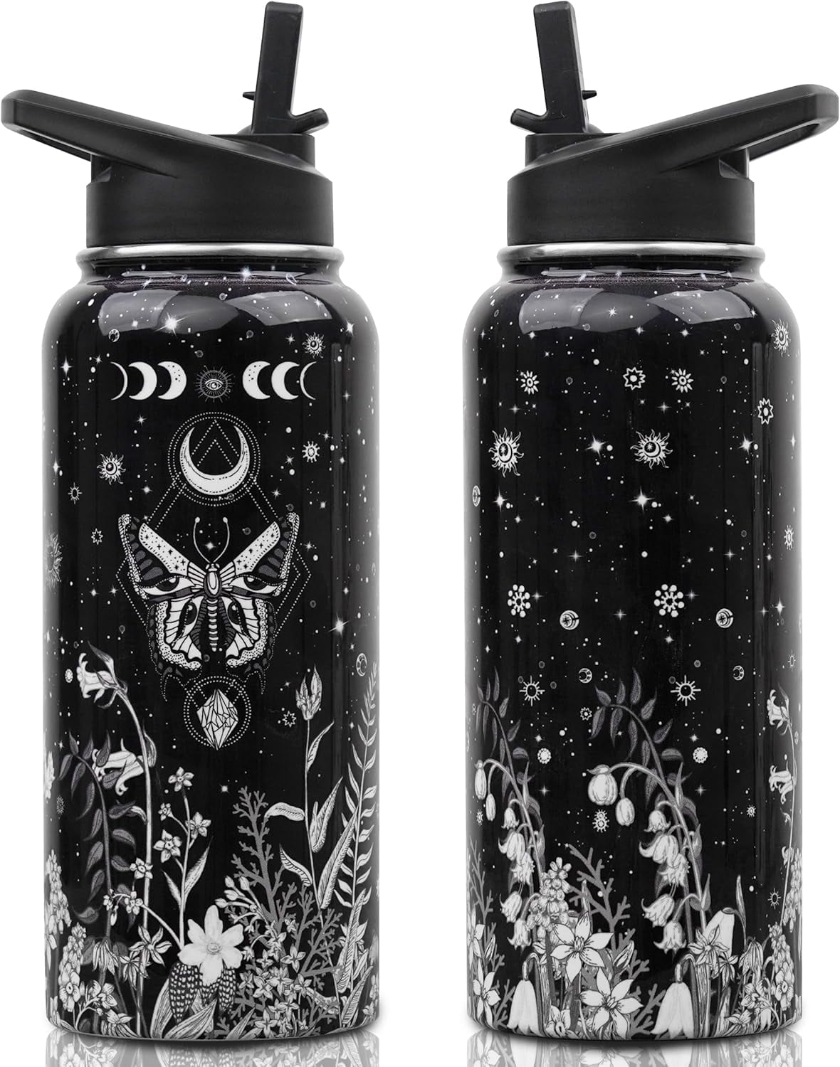 Insulated Water Bottle 32 oz, Cat Water Bottle with Straw and Lid, Reusable Leakproof Water Bottle Stainless Steel, Cat Lover Gifts for Women