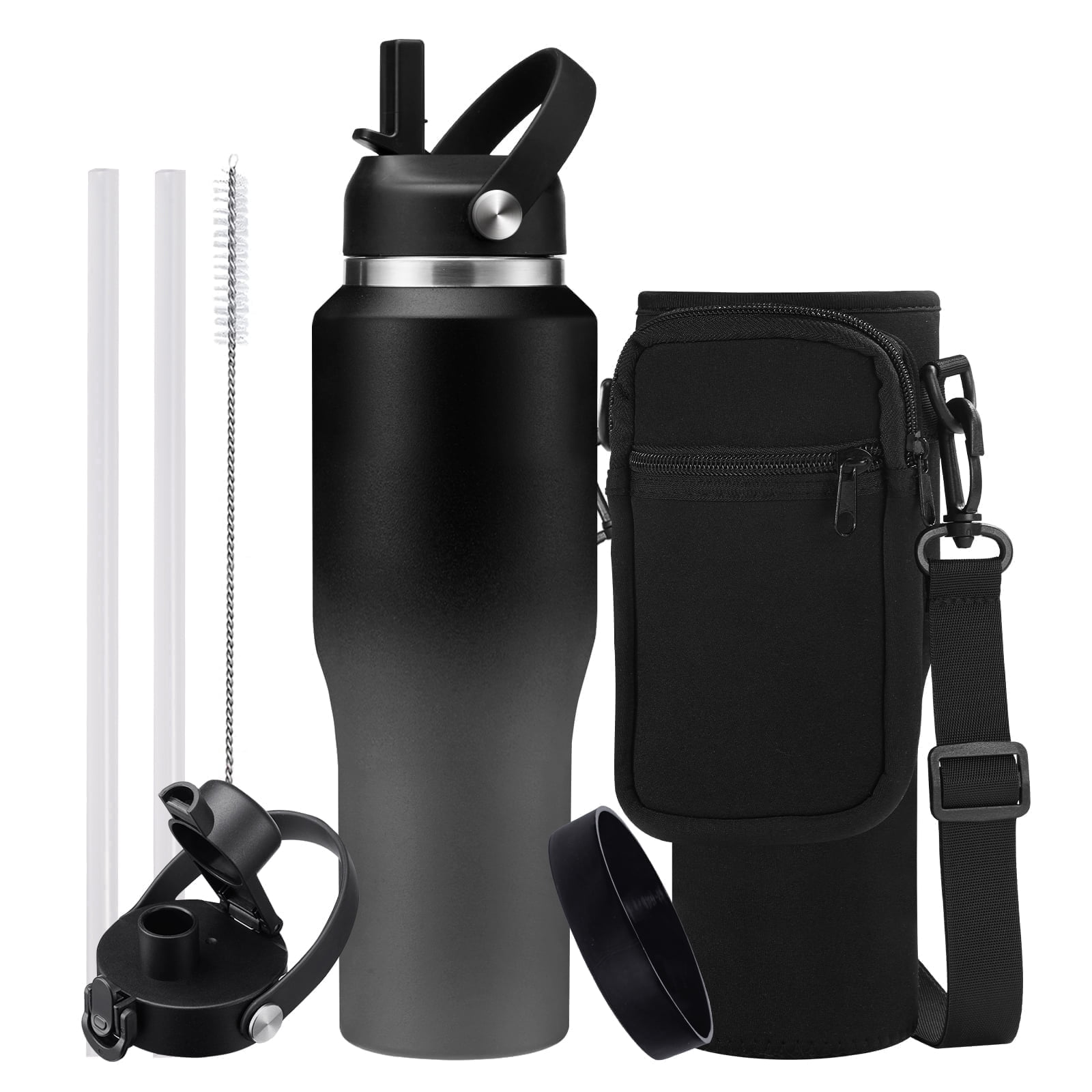 32oz Insulated Water Bottle Fit in Car Cup Holder, Keep Cold-48H Hot-24H, Stainless Steel Water Bottle with Straw & Pop-up Spout Lid, Metal Tumblers for Men