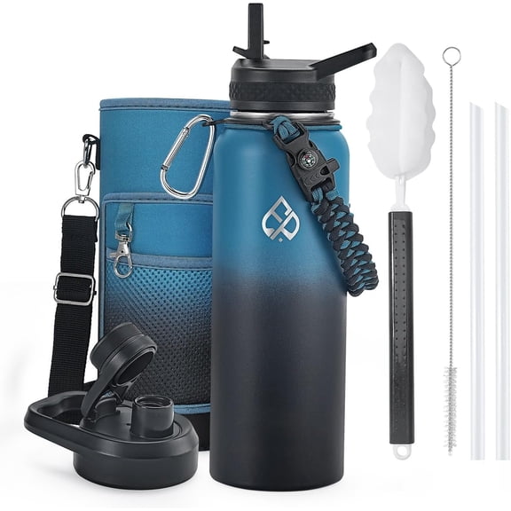 Insulated Water Bottle 40 oz, Vacuum Stainless Steel Water Bottle Keep Cold 48Hrs, Large Metal Water Jug for Travel, , Gym, Hiking with Carrier Bag, Indigo/Black
