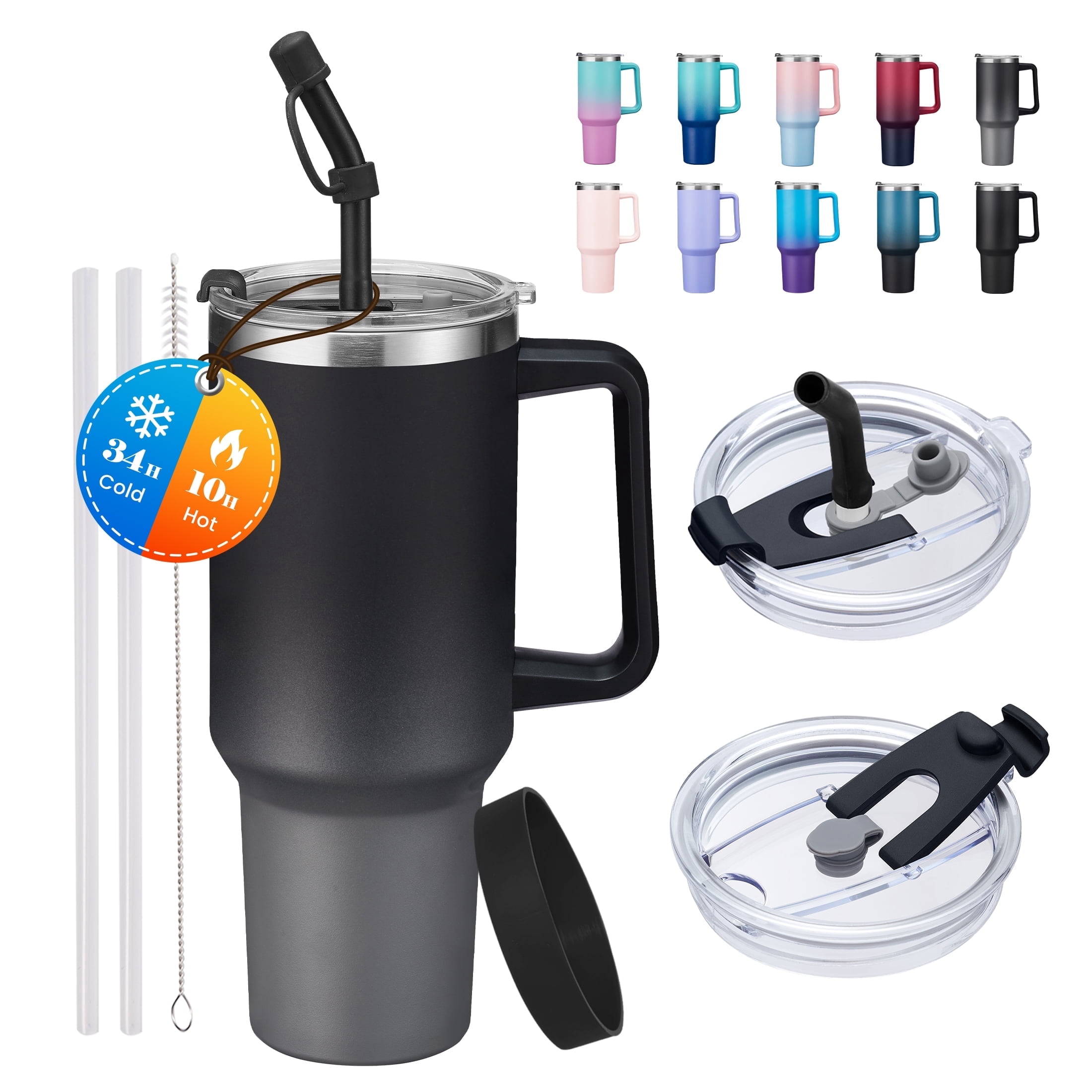 Insulated Water-Bottle 40oz Tumbler - Keep Cold 34-Hrs Hot 10-Hrs,Stainless Steel Travel Mug with Handle and Straw,Leak Proof Coffee Cup Gifts for Women Men