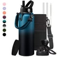 thumbnail image 1 of Insulated Water Bottle 40oz - with Straw & Auto Spout Lid, Paracord Handle, Shoulder Carrier Bag, Coldest Metal Jug for Sport Travel Hiking, 1 of 9