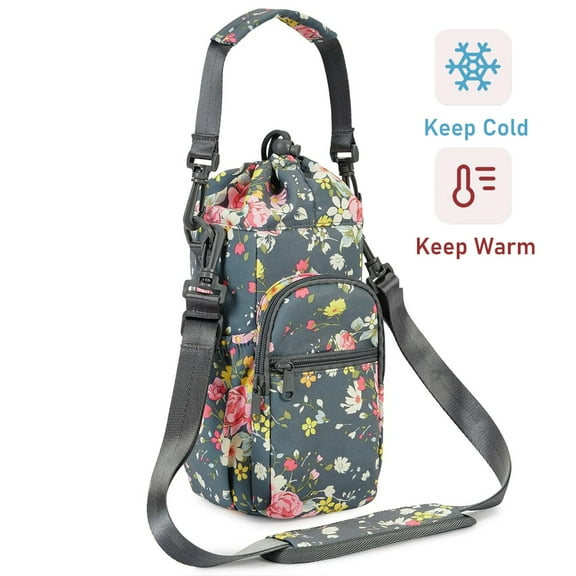 Narwey Insulated Water Bottle Holder for Christmas Gift with Adjustable Strap 32oz 40oz Sports Bottle Sling Bag Waterproof Drawstring with Handles