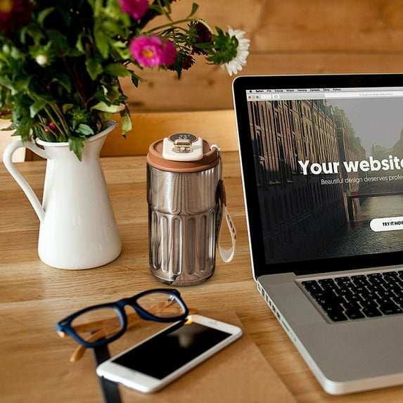 Insulated Water Bottle Hot Travel Mug Coffee Mug Water Bottle Hot And Cold Drink Mug Smart Display Portable Travel Coffee Mug Camping Traveling Hot And Cold Drinks Travel Coffee Mug