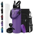 thumbnail image 1 of Insulated Water Bottle with Straw - 40 oz Stainless Steel Water Bottle with Auto Spout Lid, Strap Carrier Bag, Paracord Handle, Protective Cup Mat, Leak-proof Metal Jug Keep Cold 48H Hot 24H, Purple, 1 of 9