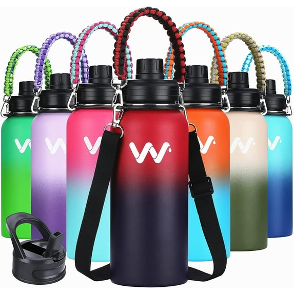 Insulated Water Bottle With Straw Lid & Spout Lid, - 32 oz - Vacuum Insulated - Stainless Steel Reusable Water Bottle