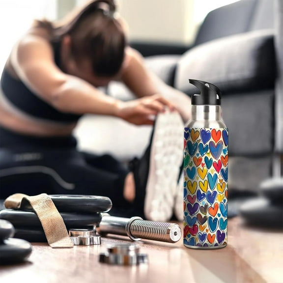 Insulated Water Bottle for Men Women 600ml Stainless Steel Gym Drink Container with Straw Leak Proof