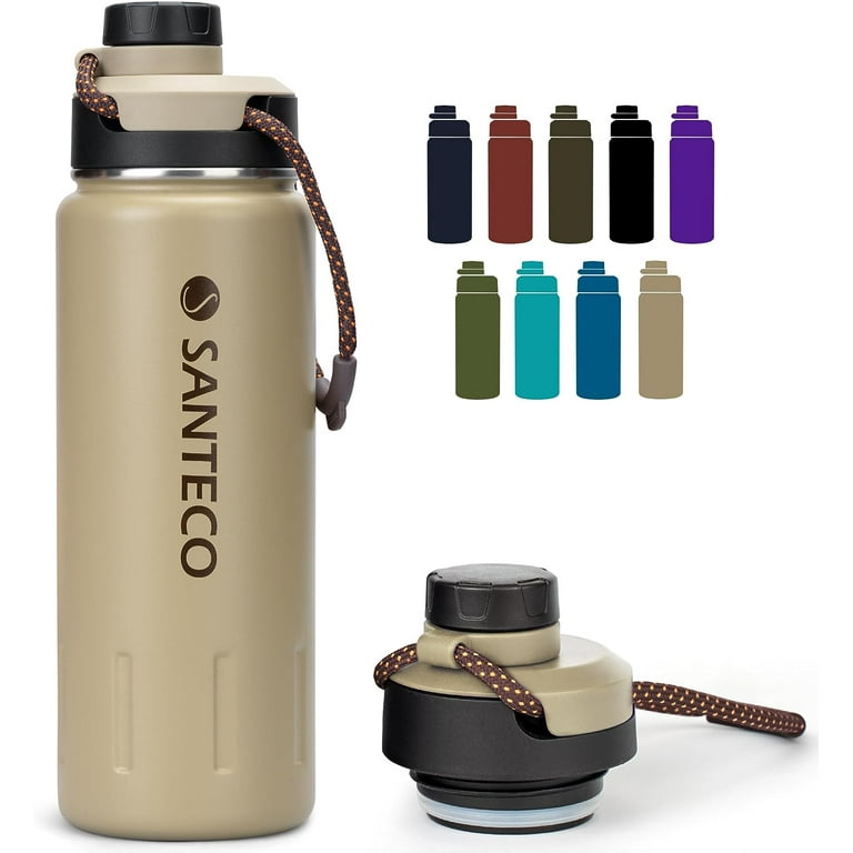 Insulated Water Bottles 24 oz, Santeco Stainless Steel Bottle with Lanyard  & Wide Mouth Spout Lid, Leak Proof, Double Wall Vacuum Water Bottle, Keep  Drinks Hot & Cold for Hiking Camping 