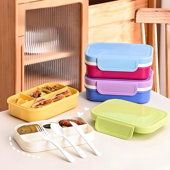Insulated Wave-safe Lunch Box, Leak-proof Compartmented Bento Container with Cutlery, Bpa-free Plastic, 1670ml Capacity for Office and Home Use,Vsgery