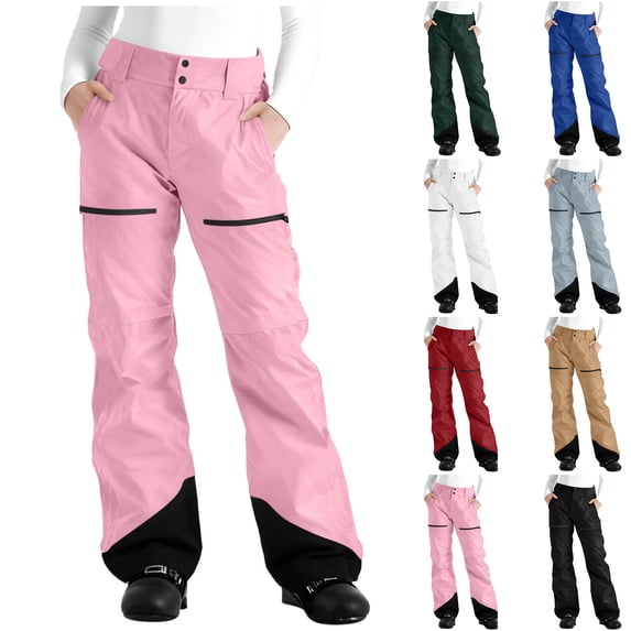Insulated Windproof Breathable WoMen's Colorblocked Pocket Fleece Ski Pants Pants Fashion WoMen's Ski Pants Red Xl