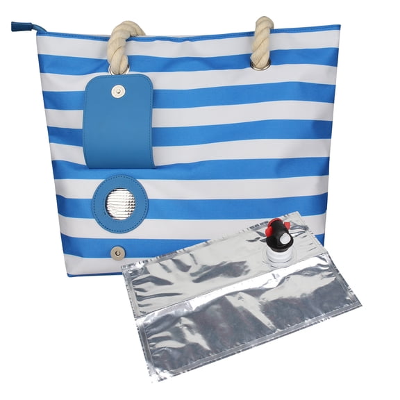 Insulated Wine Purse Tote Bag | Canvas Drink Pouches with Hidden Spout, Wine Dispenser Flask | Beach Bag Holds Beverage for Travel | Concerts(Blue+1 inner container)