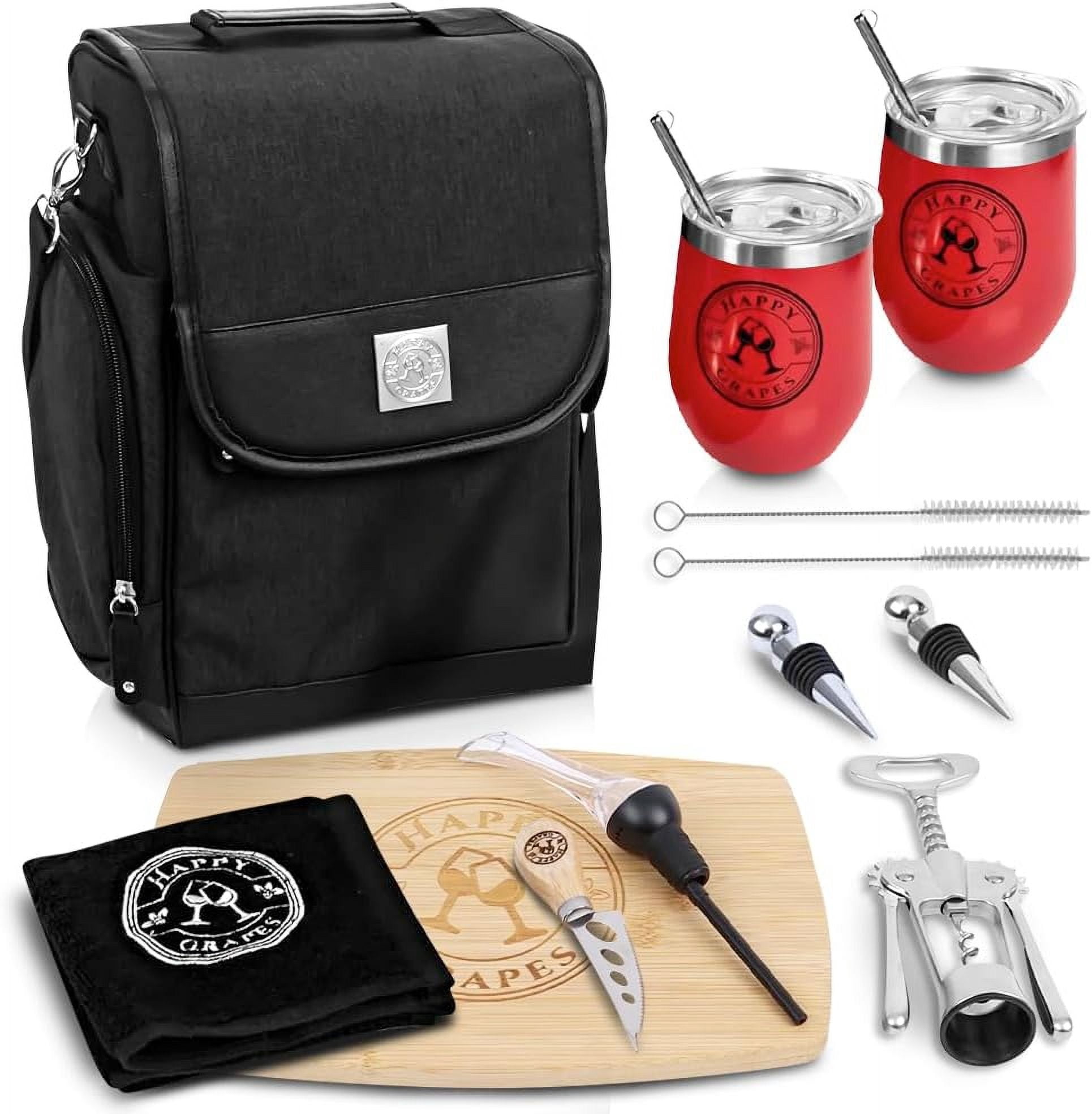 Wine Racking Tote Leather Wine Carrier With Tumblers Premium Leather Wine Tote Bag With ...