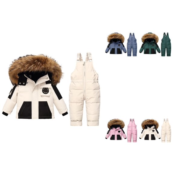 Insulated Winter Snowsuit for Girls & Boys, 2-Piece Waterproof Ski Bib Overalls with Jacket, Windproof Cold Weather Outdoor Play Set for Toddlers
