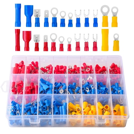 Insulated Wire Electrical Connectors Assortment - Fork, Ring, Spade, Quick Disconnect - Crimp Marine Automotive Cable Terminals