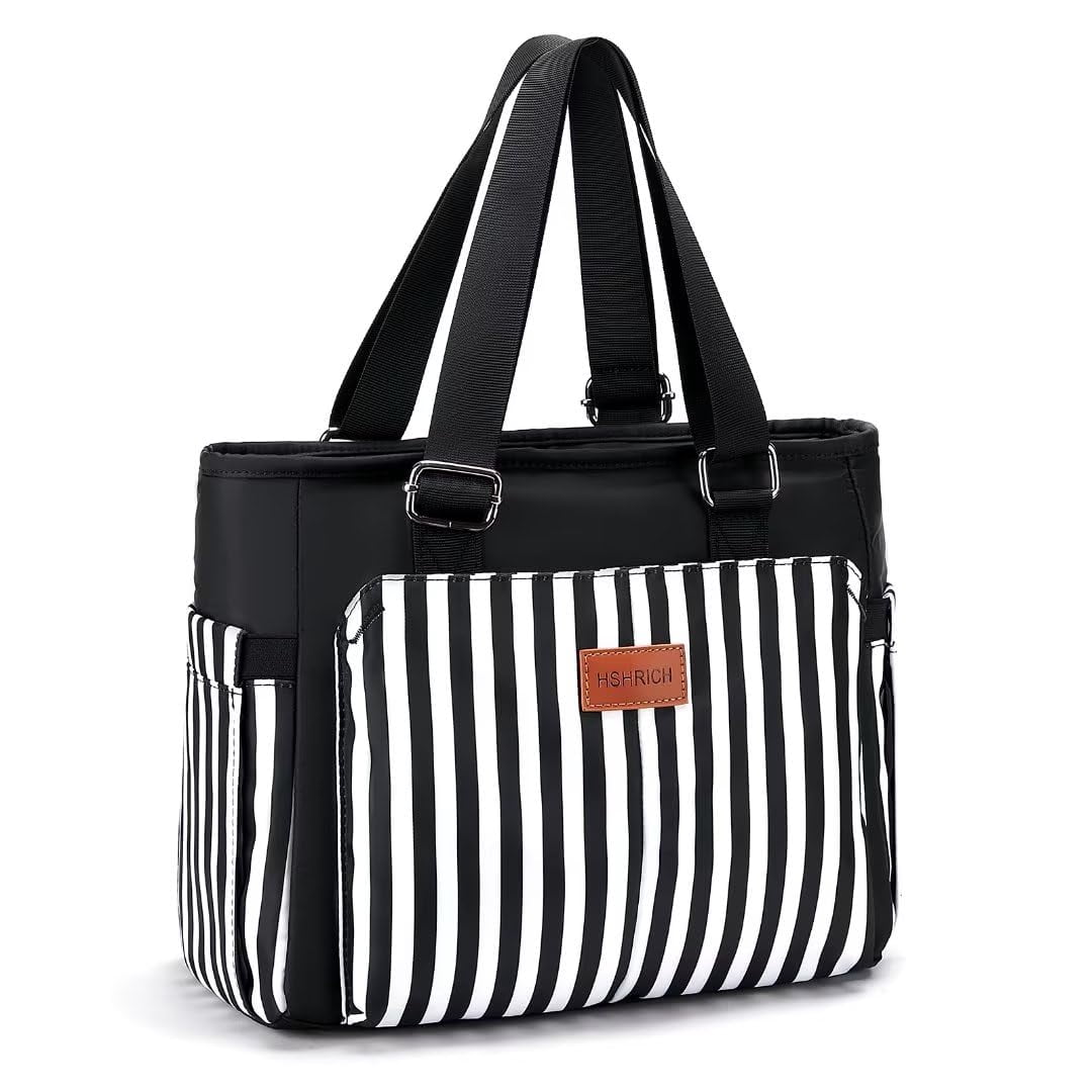 Insulated Women Lunch Bags for Work, Reusable Large Lunch Boxes for Womens, Leakproof Coolers Tote Bag Fashion Shoulder Purse for School Picnic, Stripe